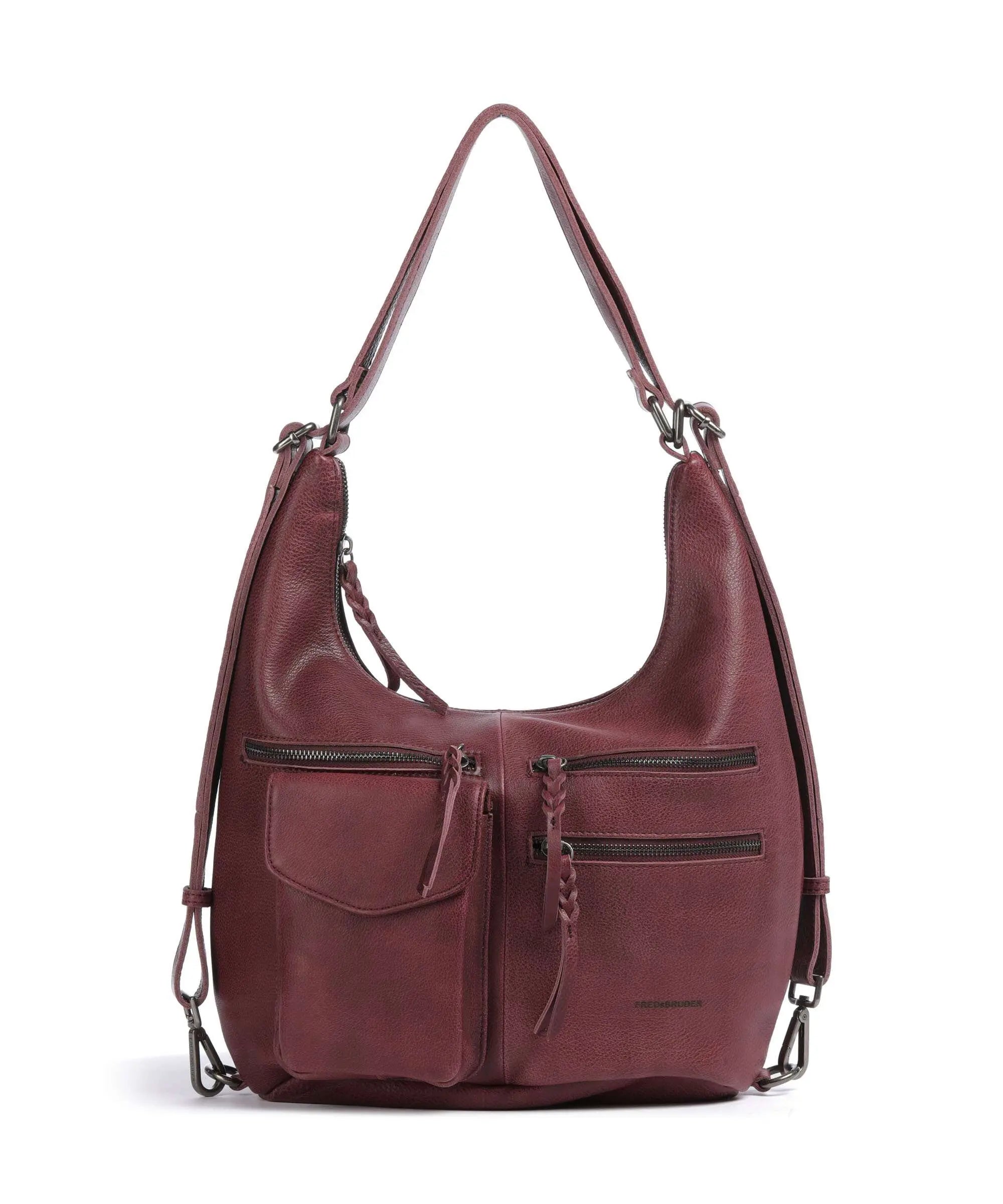 Hybrid Rucksack-Tasche genarbtes Leder dunkelrot